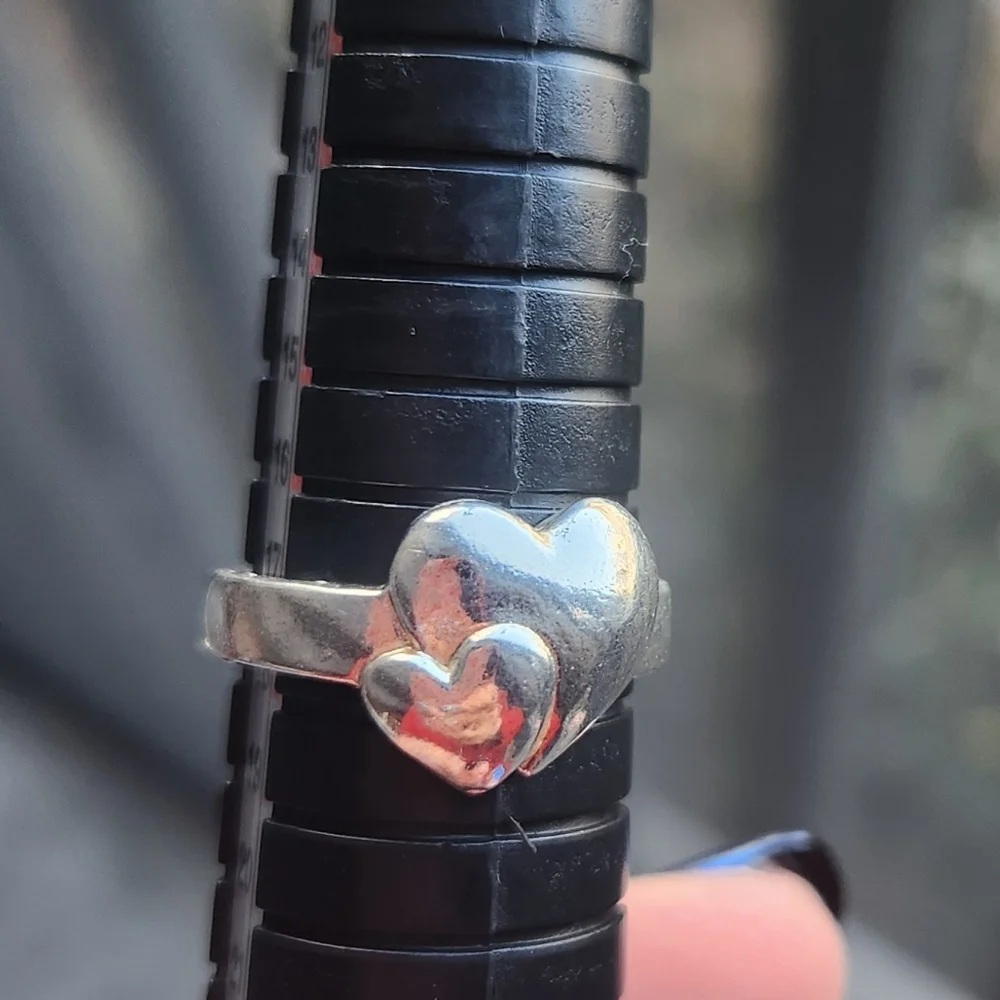 Handmade Sterling Silver 925 Double Heart Ring Size 8